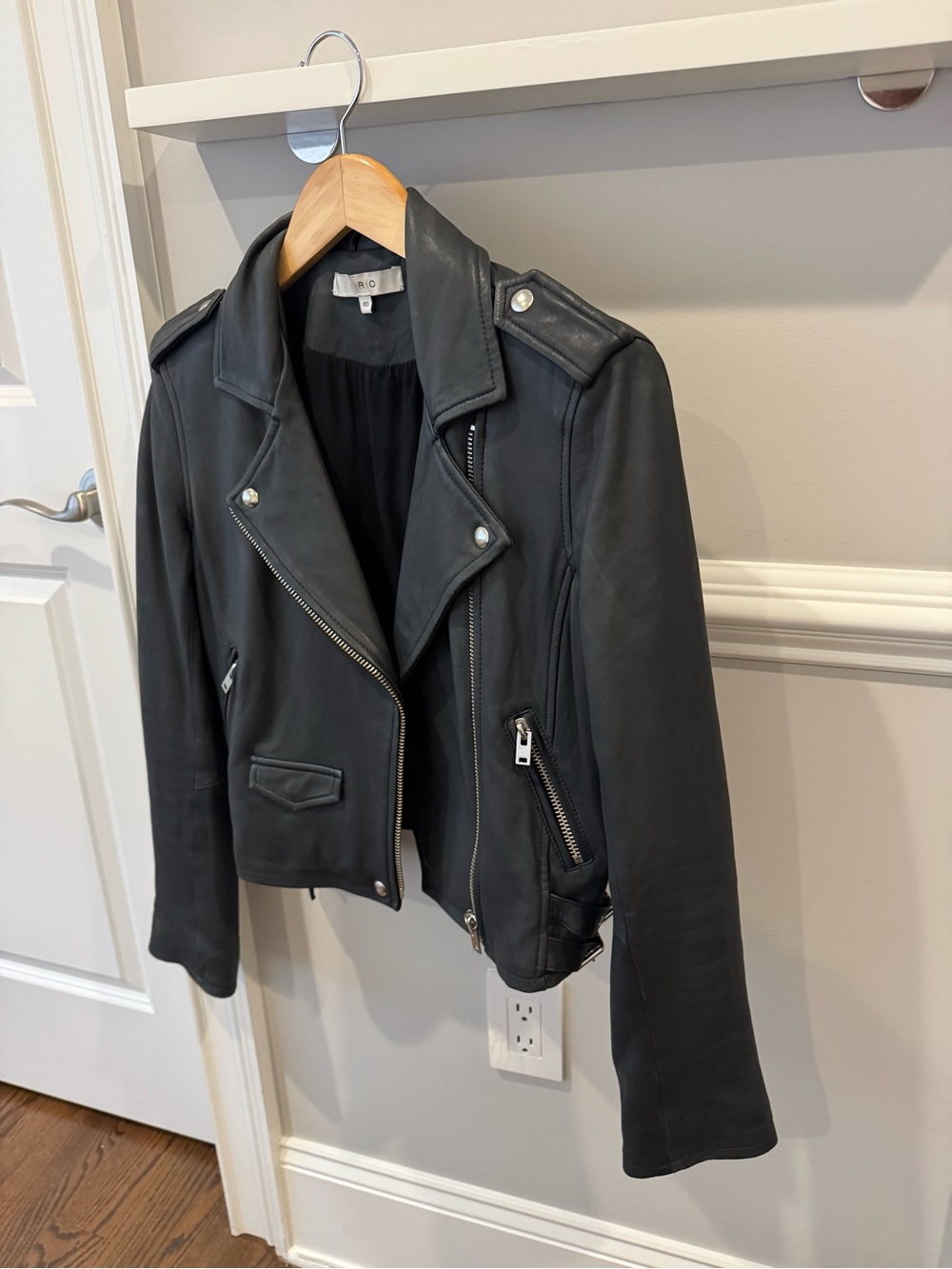 IRO Black Leather Biker Jacket with Zip Details